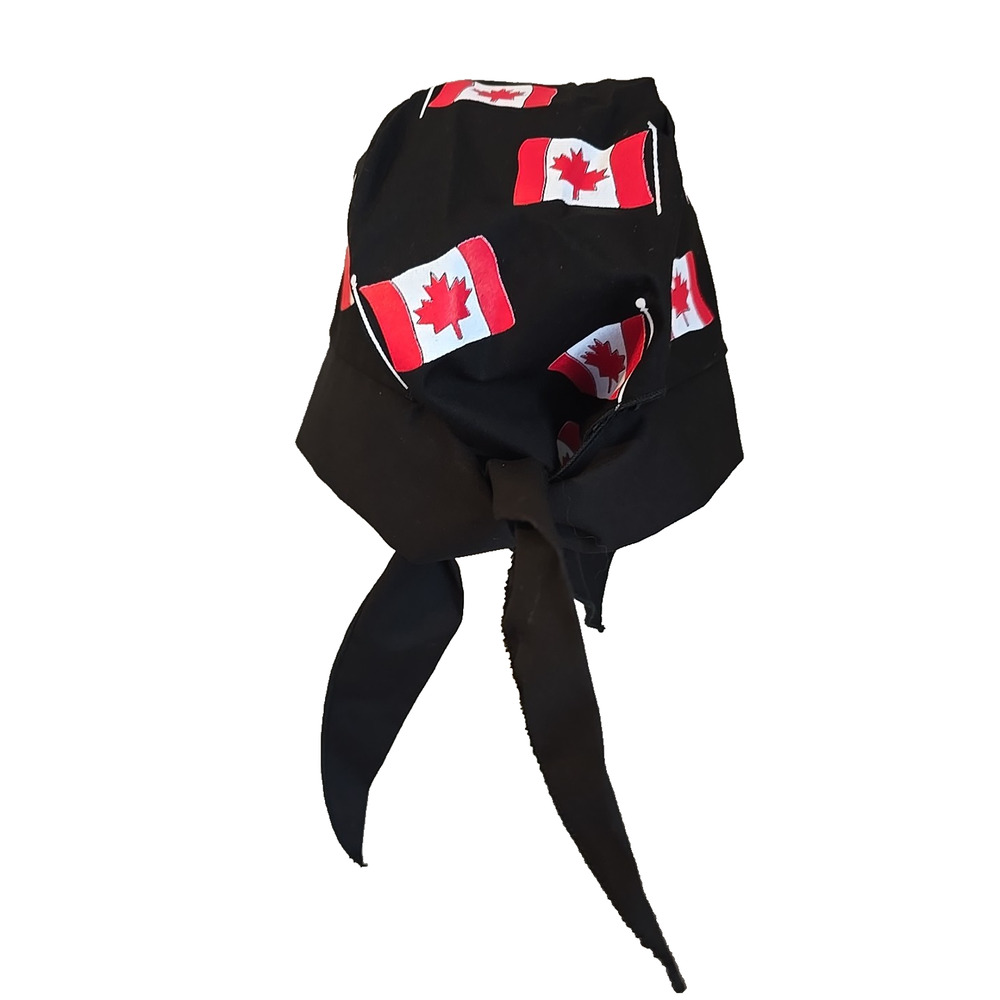 Canadian Flag Do-Rag Skull Cap w/sweatband, black, biker, new w/tag, US made